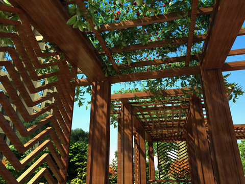  现代花园廊架景观3d模型 