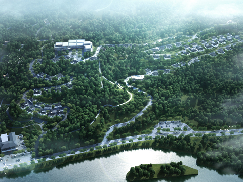  新中式公园园林鸟瞰psd 