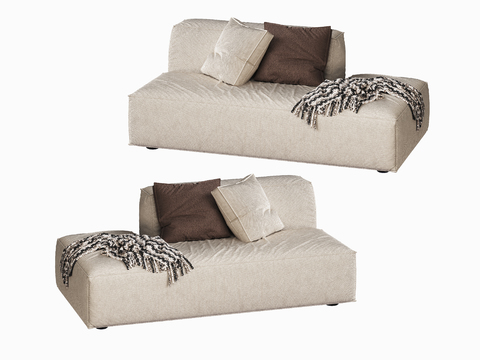  现代贵妃榻沙发3d模型下载 米色布艺贵妃椅分层设计带条纹毯装饰 