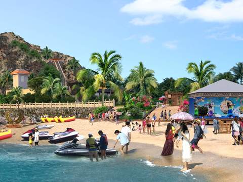  现代沙滩泳池景观psd 