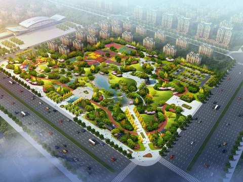  现代住宅楼园林鸟瞰psd 