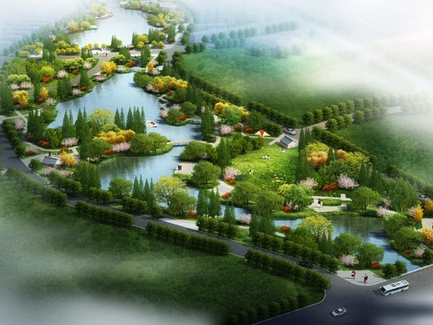  现代湿地园林景观psd 