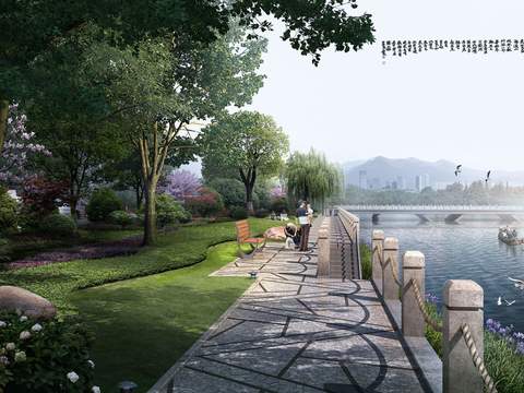  湖景公园景观psd 