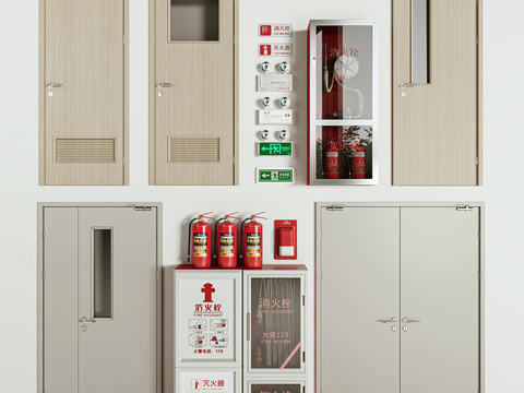  消防门 防火门 消防栓 灭火器 安全出口 应急灯3d模型 