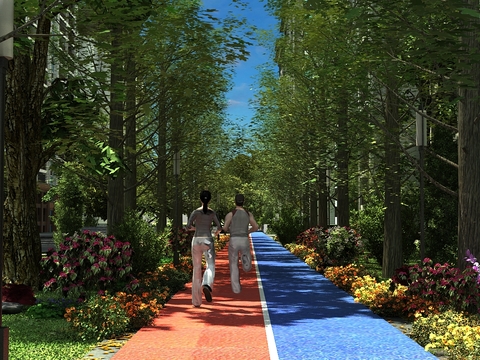  现代小区跑道园林景观3d模型 