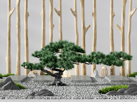  新中式松树假山景观小品3d模型 