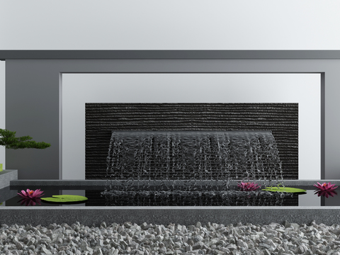  新中式流水水景小品3d模型 