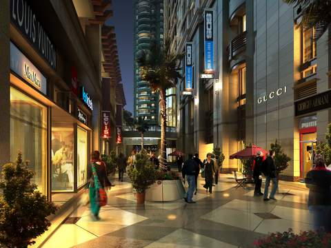  现代商业街步行街夜景psd 