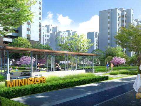  小区景观 长廊psd 