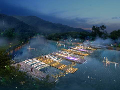  河道夜景鸟瞰psd 