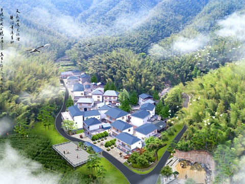  新中式住宅楼外观鸟瞰psd 