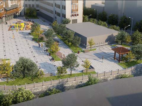  现代中心广场鸟瞰3d模型 