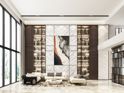  新中式别墅大堂3d模型 