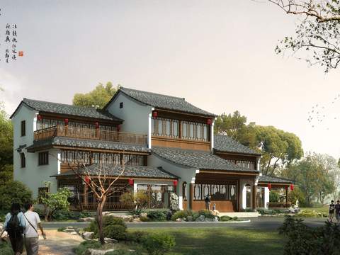  中式园林景观psd 