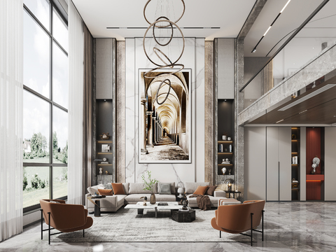  现代别墅大堂餐厅3d模型 