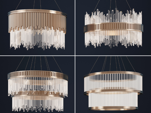  现代3d模型下载 奢华 水晶吊灯 双层组合 金属玻璃装饰 客厅灯具  