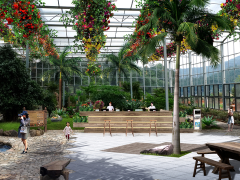  现代棚内花园景观psd 