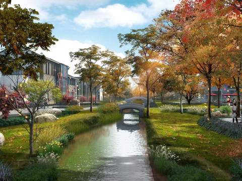  现代河道景观psd 