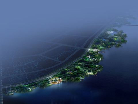  现代江边鸟瞰景观psd 