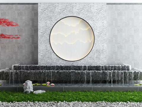  新中式流水景观小品3d模型 