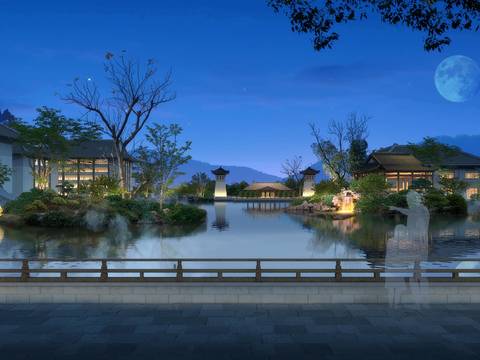  中式园林景观psd 