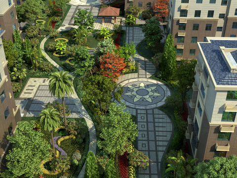  简欧小区庭院景观3d模型 