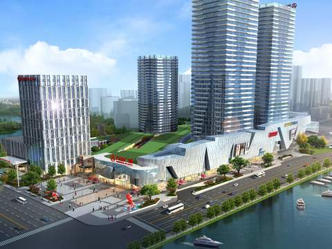  现代万达广场外观鸟瞰psd 