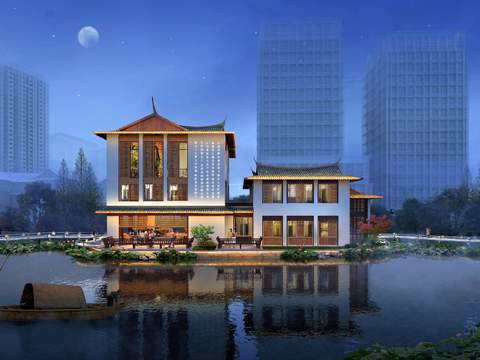  新中式荷花塘 会所psd 