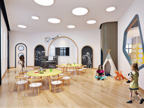  现代幼儿园教室3d模型 