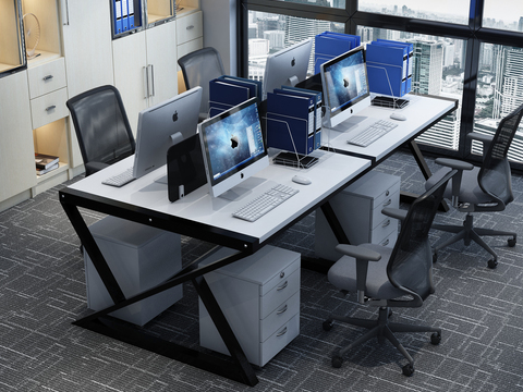 现代屏风卡位办公桌椅3d模型 
