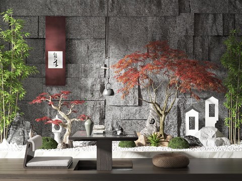  新中式枯山水小品3d模型 