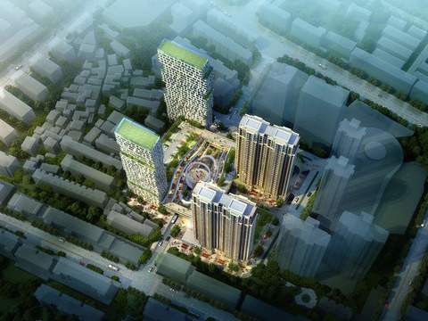  现代高层办公楼鸟瞰psd 