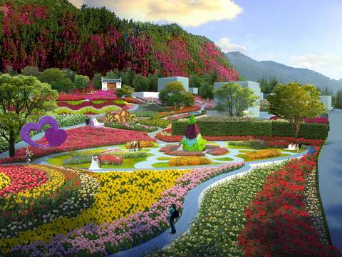  现代花卉花海公园景观psd 