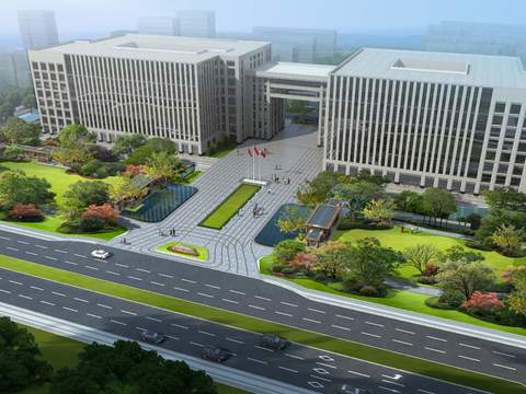  现代学校外观道路桥梁景观psd 