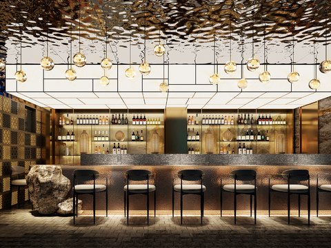  现代酒吧吧台3d模型 