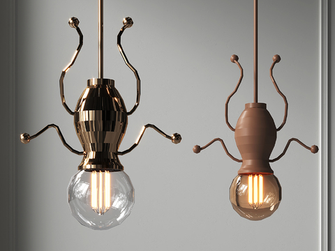  蚂蚁儿童吊灯3d模型下载 工业风格金属灯罩现代简约创意装饰吊灯 透明玻璃灯泡家居灯具 