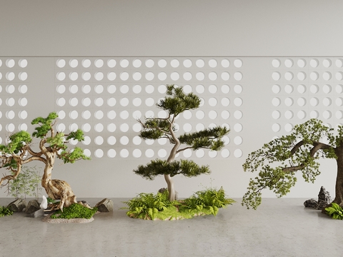  景观小品 松树造景 景观石3d模型 