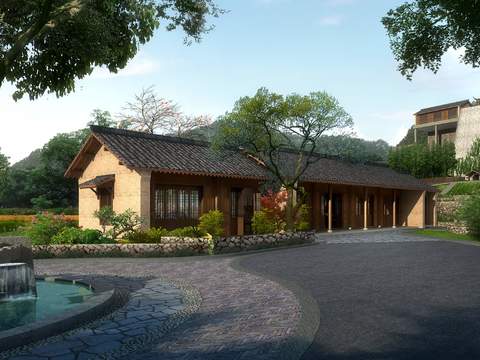  新中式住宅楼外观psd 