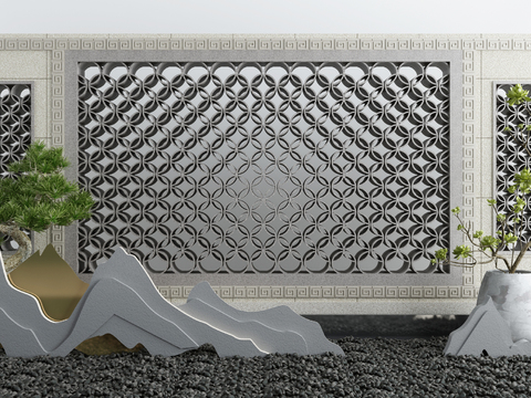  新中式假山鹅卵石景观小品3d 模型 