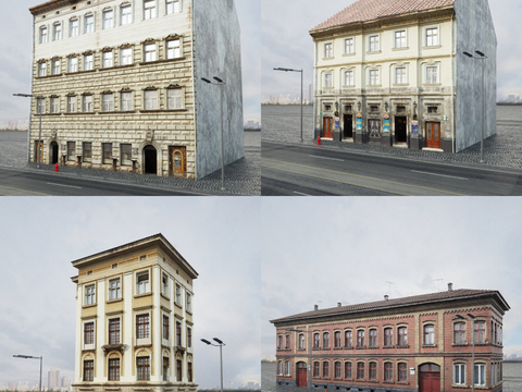  欧式复古小楼房建筑外观3d模型 