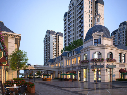  欧式商业街外观3d模型 