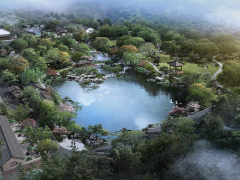  新中式湿地公园景观psd 