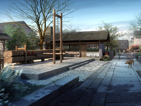  新中式农村道路桥梁psd 