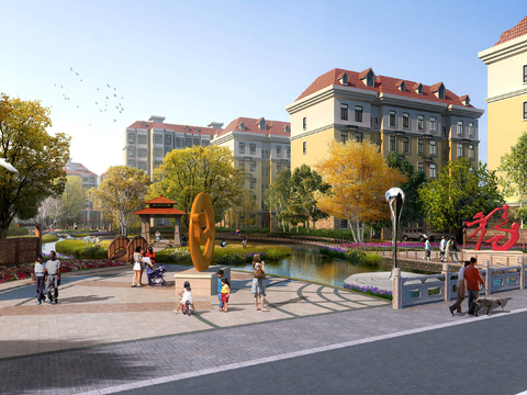  现代广场公园景观psd 