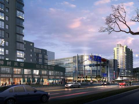  现代商业街夜景psd 