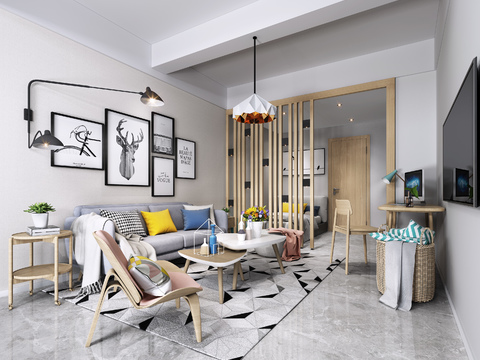  北欧公寓客厅模型3d模型 