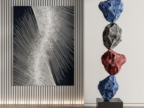  石头雕塑 艺术装置 装饰画3d模型 