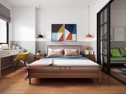  北欧公寓客厅卧室3d模型 