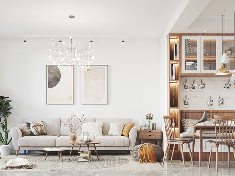  北欧公寓客厅餐厅3d模型 