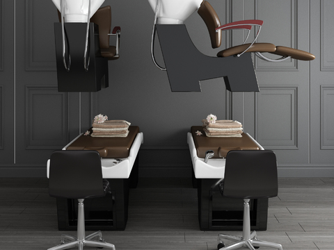  现代理发店洗头床按摩床3d模型 